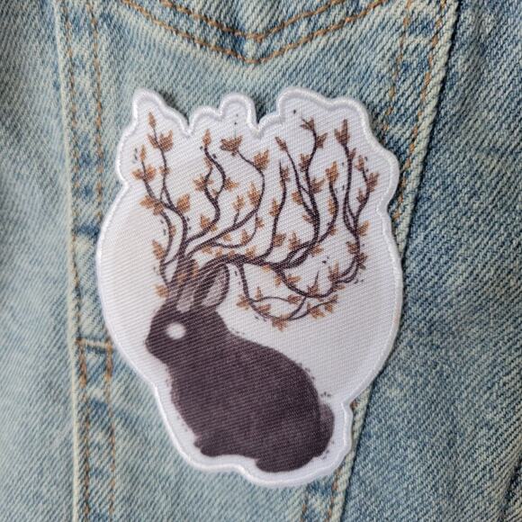 Kensie Embellished Distressed Jean Jacket Women M Denim Blue Long Sleeve Patches - Picture 8 of 12